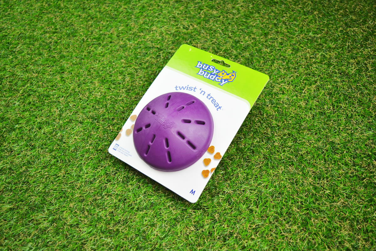 Twist n Treat dog toy available in multiple sizes.